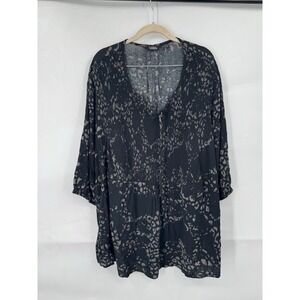 Ulla Popkin Dark Floral Smocked Black Blouse Fairy Grunge Dark Bohemian Prairie